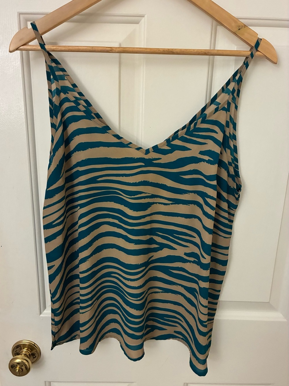 Allison Joy Teal and Tan Zebra-Print V-Neck Cami